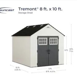 SUNCAST TRENONT STORAGE SHED GABLE RESIN.....8 ft x 10 ft.....NEW IN THE BOX.....$ 700
