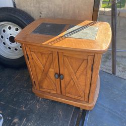 2 Door Tile and Wood End Table/TV console