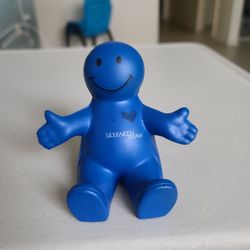 Blue Happy Dude Smile Guy Phone Holder Stress Squeezable Squishy Toy