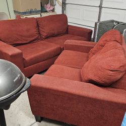 Red MICROFIBER Couch/Love Seat