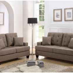 2 PC SOFA SET COFFEE UPHOLSTERY POLYFIBER ( LINEN-LIKE FABRIC)โ๏ธ1714586*2564