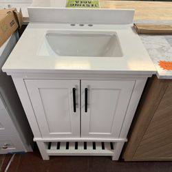 Tupelo 24 in. Single Sink White Bath Vanity with White Engineered Stone Top
