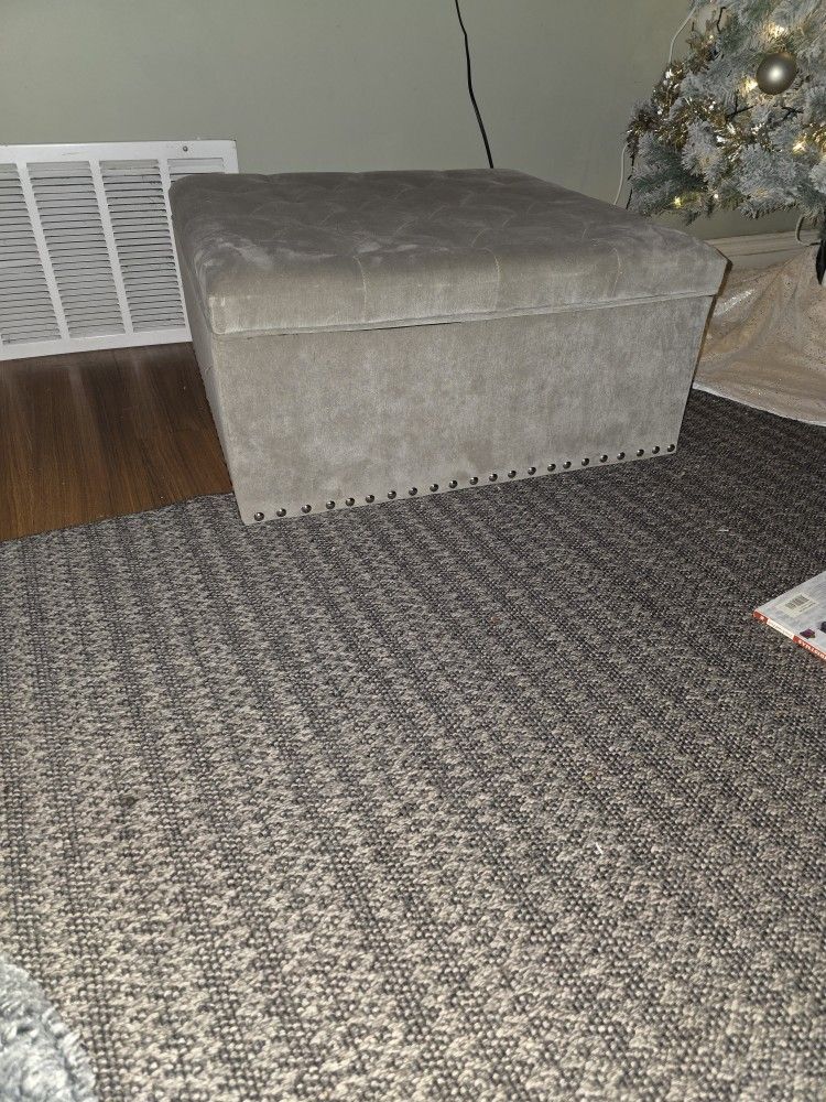 Grey Storage Ottoman Tufted