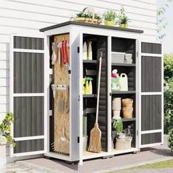 New in Box 5.5ft H x 4.1ft L Outdoor Storage Shed with Floor, Wood Tool Cabinet