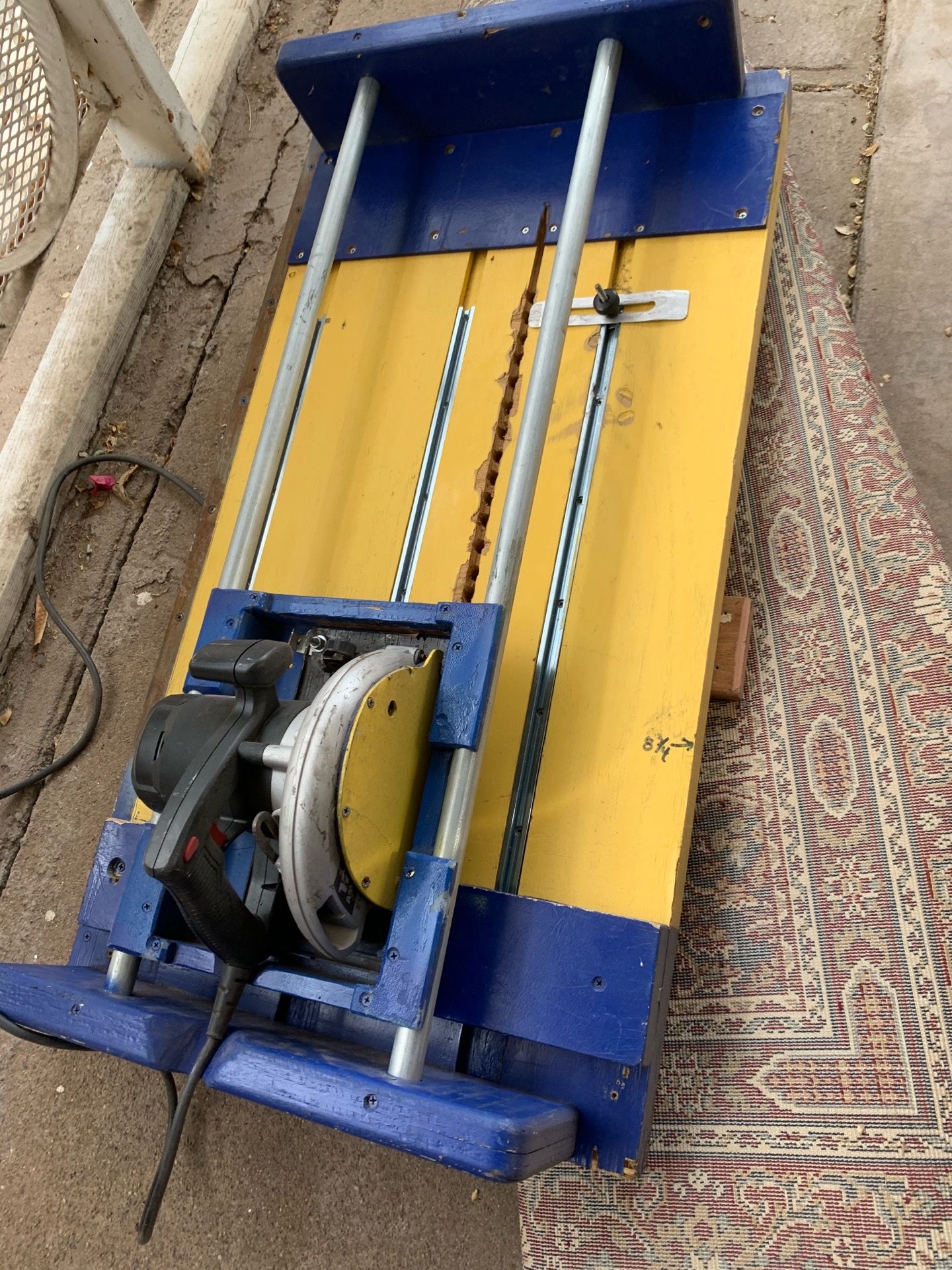 Yellow blue and gray grey table saw tools