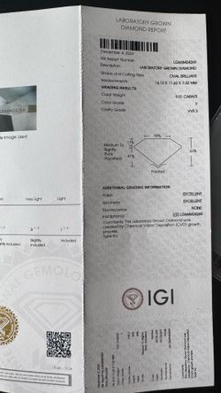 Lab Grown 9.01 Carat Oval Diamond
