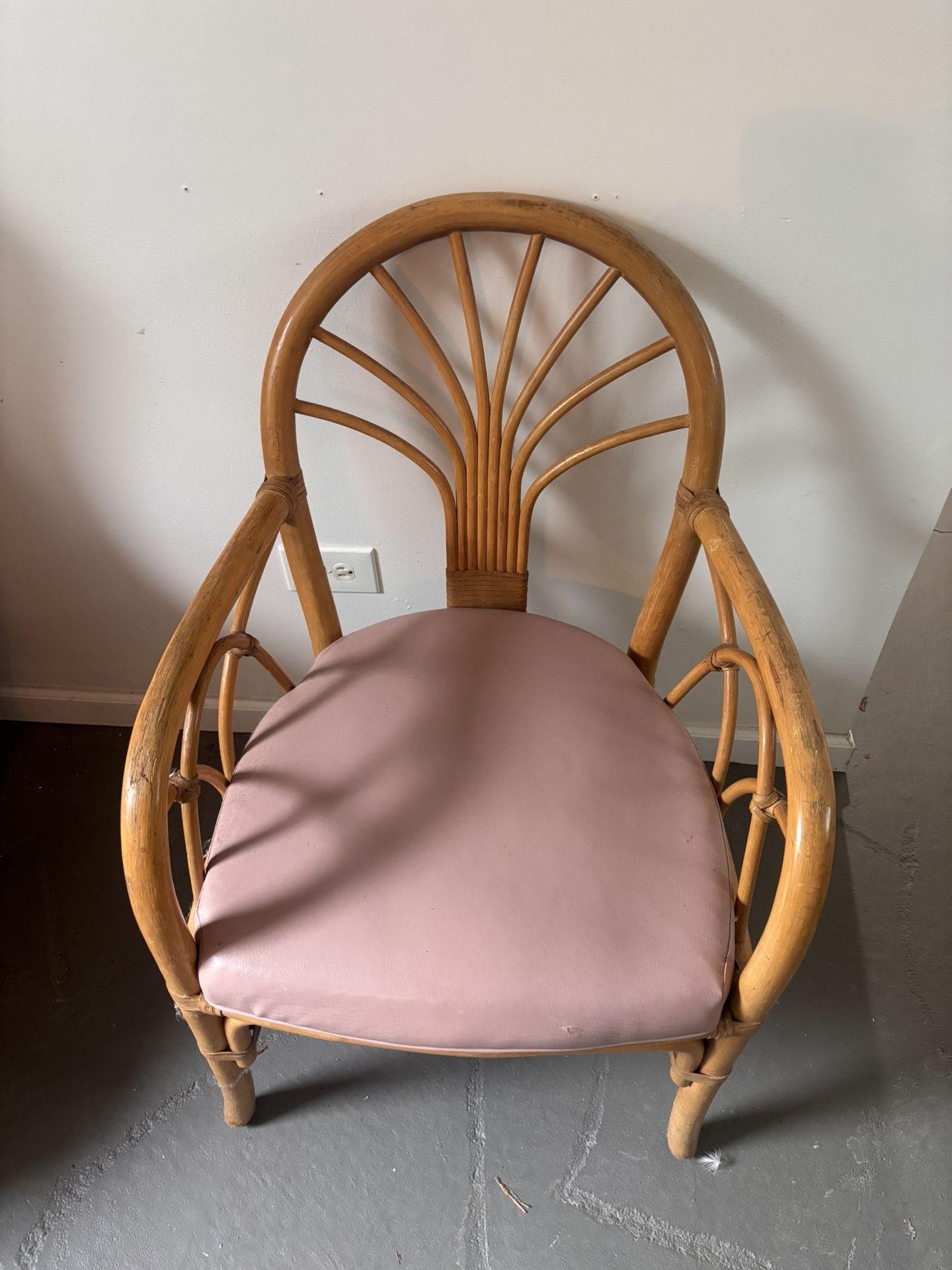 Rattan & Bamboo Chair With Flamingo Pink Seat