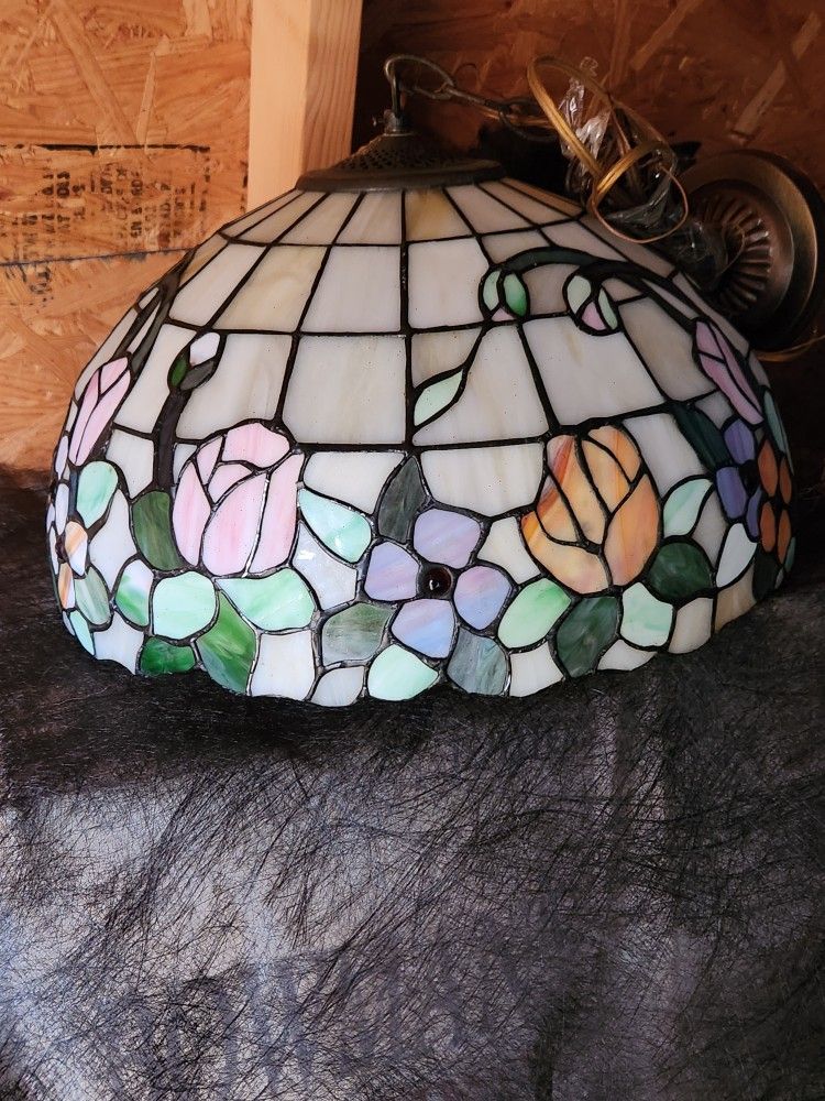 [2] Vintage Hanging Stained Slag Glass Lamps