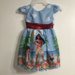 Baby girl’s dress moana and her friends printed back V-neck short  sleeves.2T