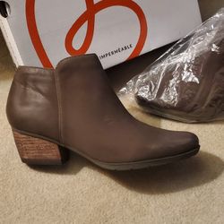 Brown Waterproof Leather Short Ankle  Boots