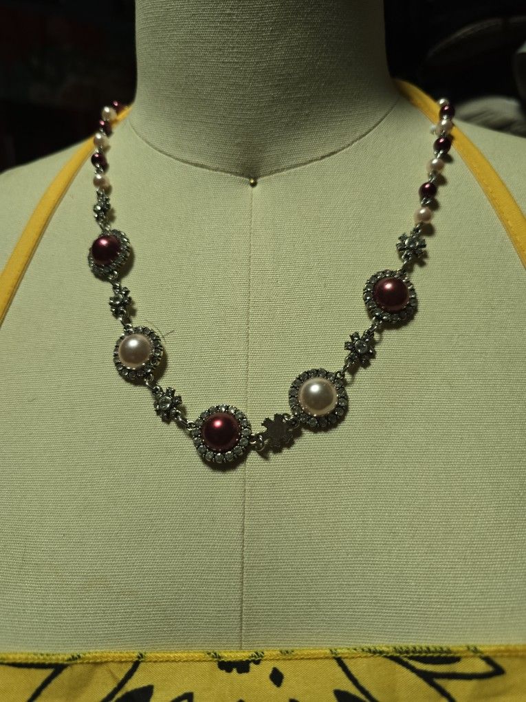 Liz Claiborne's Purple And White Necklace With Matching Earrings And Bracelet
