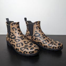 Hunter Cheetah Print Waterproof Chelsea Rain Boot US 8