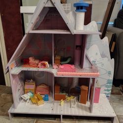 Large Wood Furnished Doll House 
