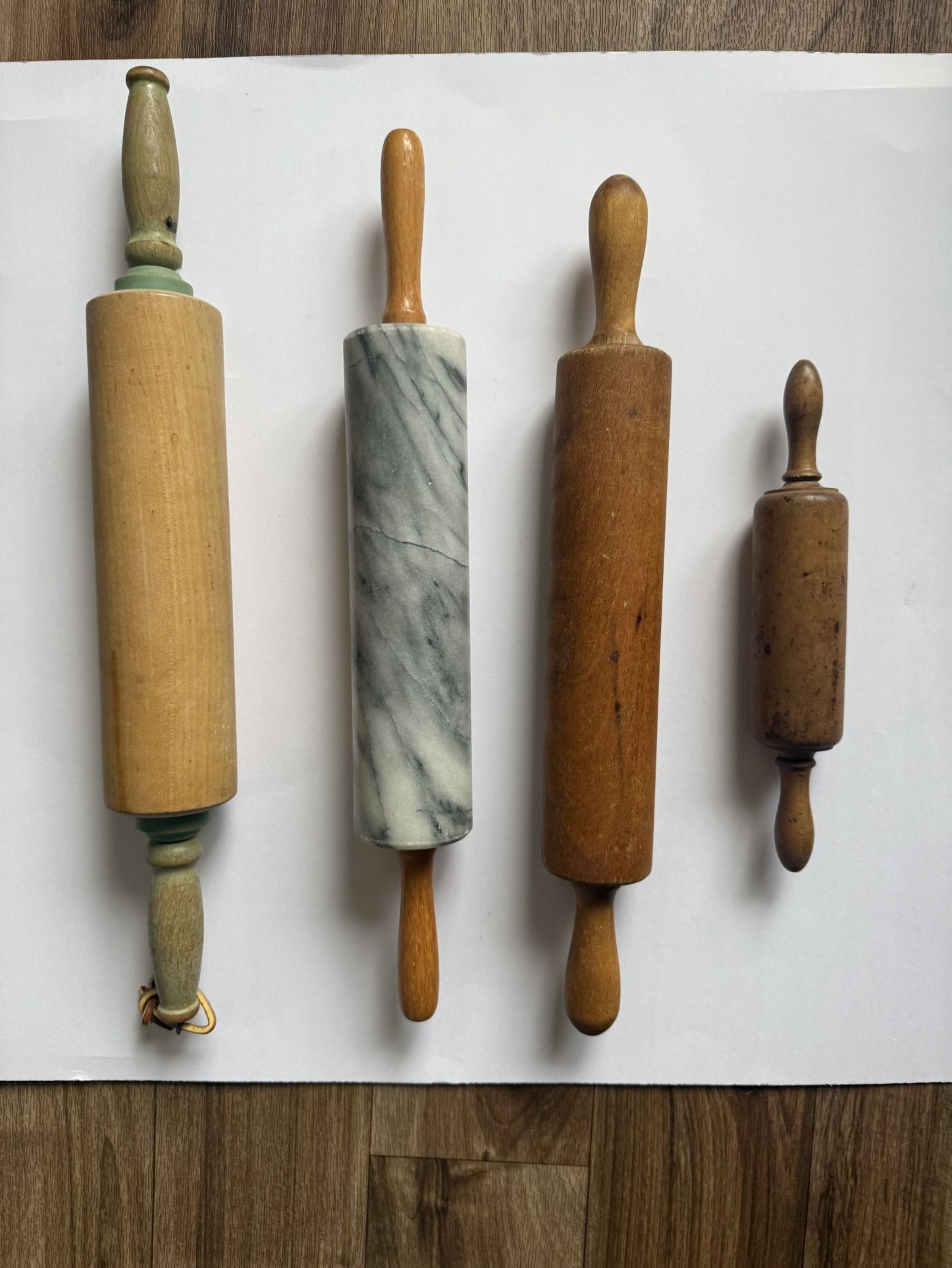 Vintage Rolling Pins Lot - Set of 4 (1940s-1980s) - Wood & Marble - Farmhouse Kitchen Decor