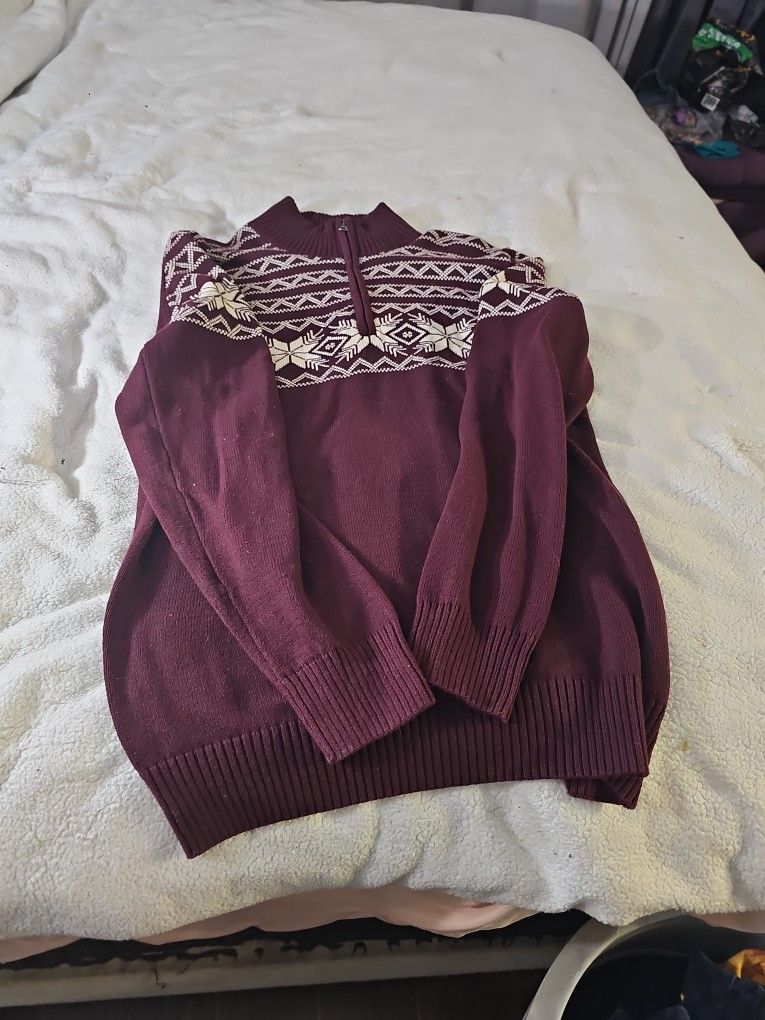 Winter Holiday Sweater Burgundy And White In Color Size Large Tall