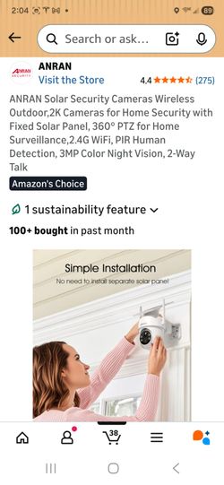 ANRAN Solar Security Cameras Wireless Outdoor,2K Cameras for Home Security with Fixed Solar Panel, 360° PTZ for Home Surveillance,2.4G WiFi, PIR Human