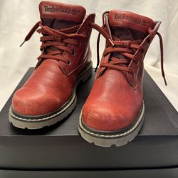 Women’s Timberland red leather lace up ankle boots 6.5 padded collar lug sole
