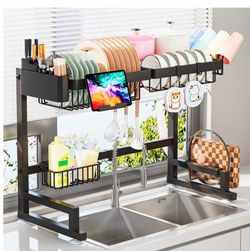 Over The Sink Dish Drying Rack (Expandable Height And Length) Snap-On Design 2 Tier Large Dish Rack