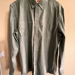 Levi's Men's Communter Long Sleeve Shirt Size XL Green Slim Fit 97% Cotton