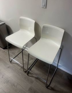 White Bar Stools with Chrome Legs – Set of 2