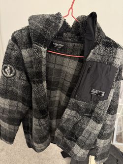 IZZUE Black Grey Fleece Jacket Size Large Fits Medium