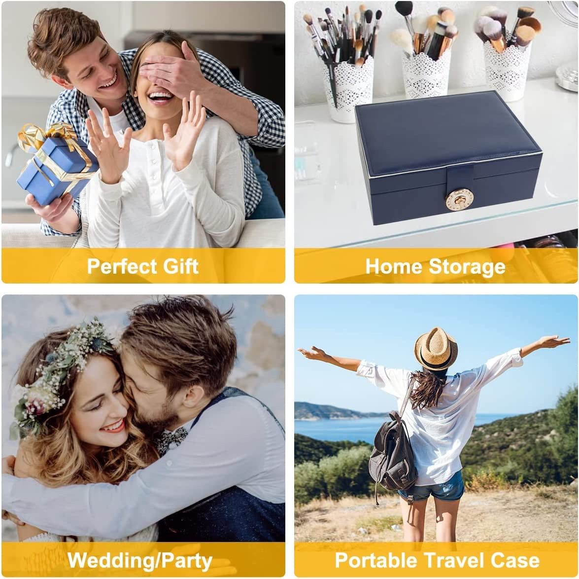 Jewelry Organizer Box, PU Leather Jewelry Boxes Necklaces Rings Earrings Holder Organizer Storage Case Double Layer Display Earrings Organizer Box Ele