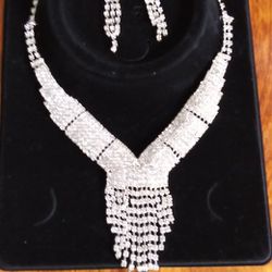 Diamond Crystal Necklace and Earrings