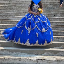 Royal Blue And Gold Quinceanera Dress