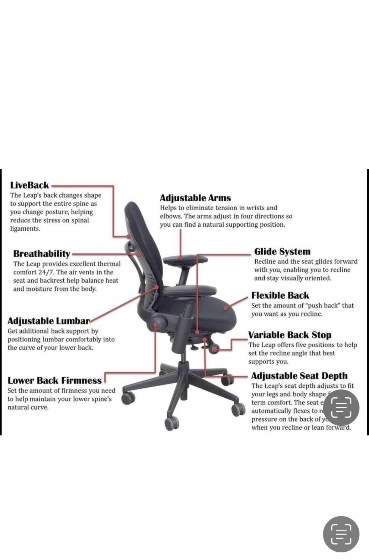 Steelcase Leap Fully Adjustable Model Drafting Office Chair/Work