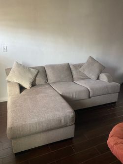 L-Shaped Sectional Sofa with Chaise – Beige/Gray