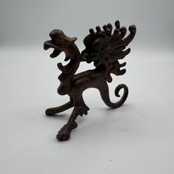 Vintage Cast Iron Winged Griffin Dragon Figurine 4.5” Heavy Gothic Decor 14 oz
