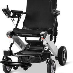 Careboda Intelligent Lightweight Foldable Electric Wheelchair, 15.5 Miles Range All Terrain Comfortable Motorized Wheelchair, 2x180W Powerful Motor, A