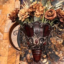 Decorative Wall Mount Vase Plus Flowers