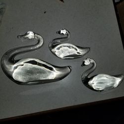 Heavy Clear Crystal Swans Antique 
