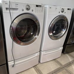 LG Front Load 4.5 Cu Ft Washer And Gas Dryer Set With Pedestals 