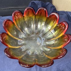 Mid-Century Tangerine Amberina Lotus Bowl