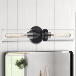 NIB  2 Light Black Vanity Lights for Bathroom,22 Inch Bathroom Light Fixtures Modern Wall Sconces with Clear Glass Shade for Bath, Bedroom, Hallway, V