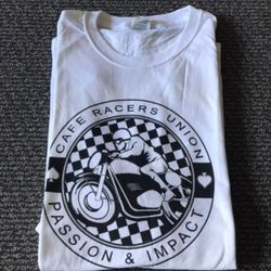 NEW Motorcycle Cafe Racer Classic Sports White Tee T-shirt