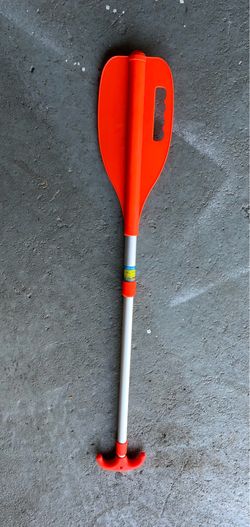 Seachoice telescoping emergency paddle and boat hook in high-visibility orange.