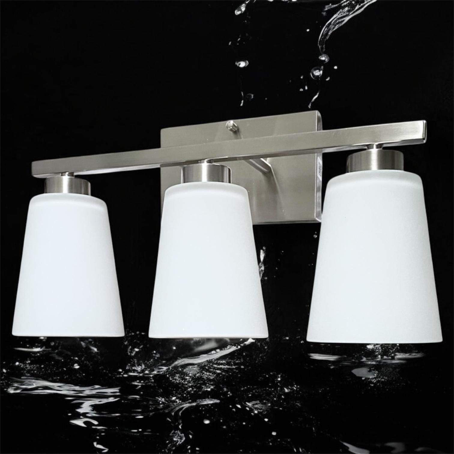 3-Light Bathroom Vanity Light Milky White Glass Shades