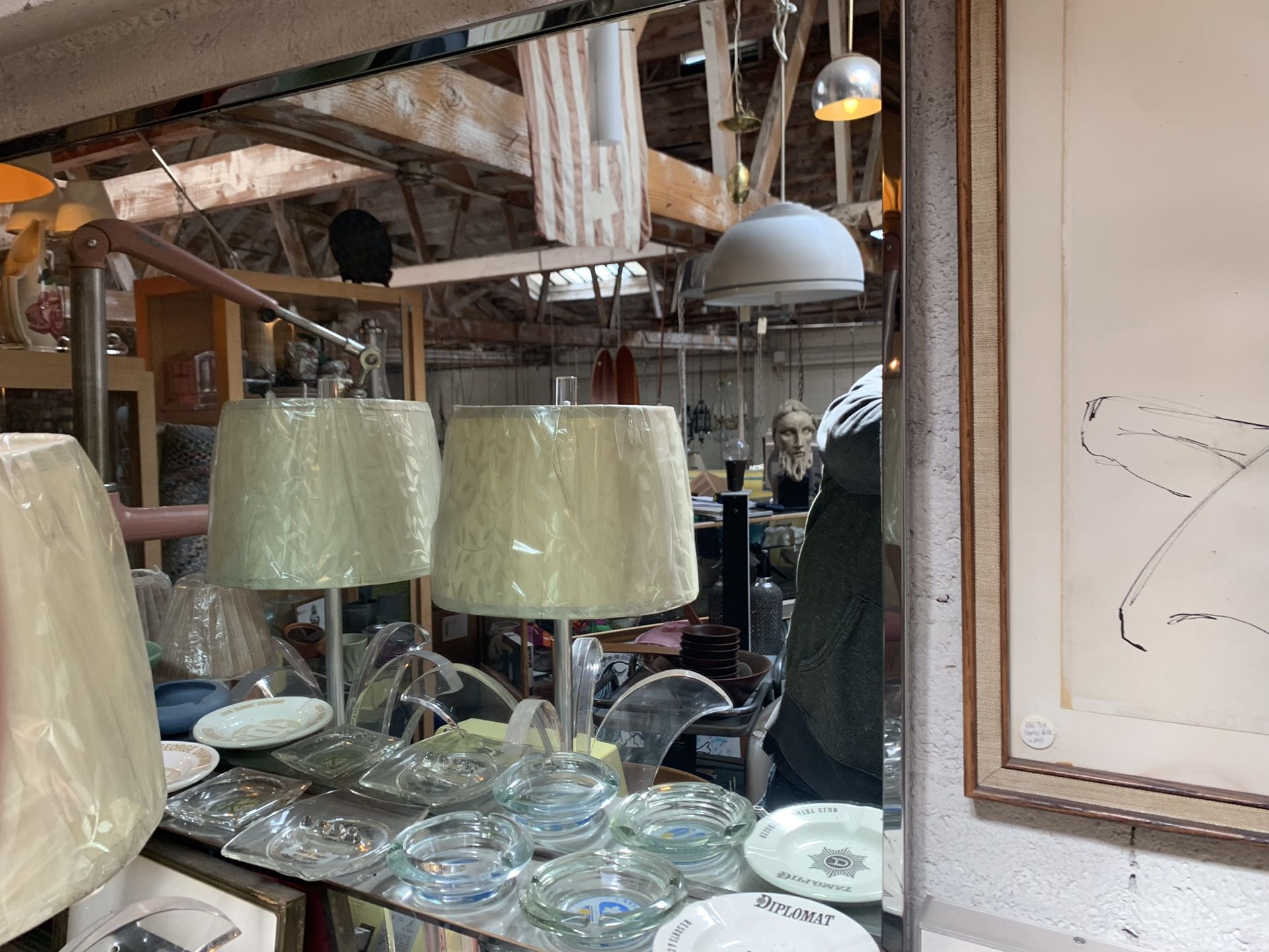 Midcentury chrome bathroom mirror with bottom enclosed shelf