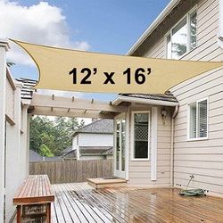Brand New $35 Rectangle 12x16 FT Sun Shade Sail Outdoor Canopy Patio Top Cover 185gsm (Beige, Gray)