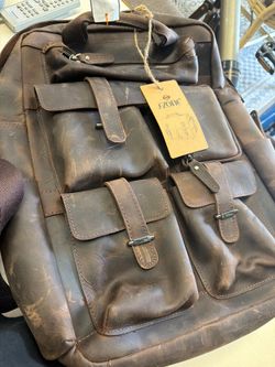 New S-ZONE Vintage Crazy Horse Leather Backpack - Multi-Pocket Laptop Travel Bag