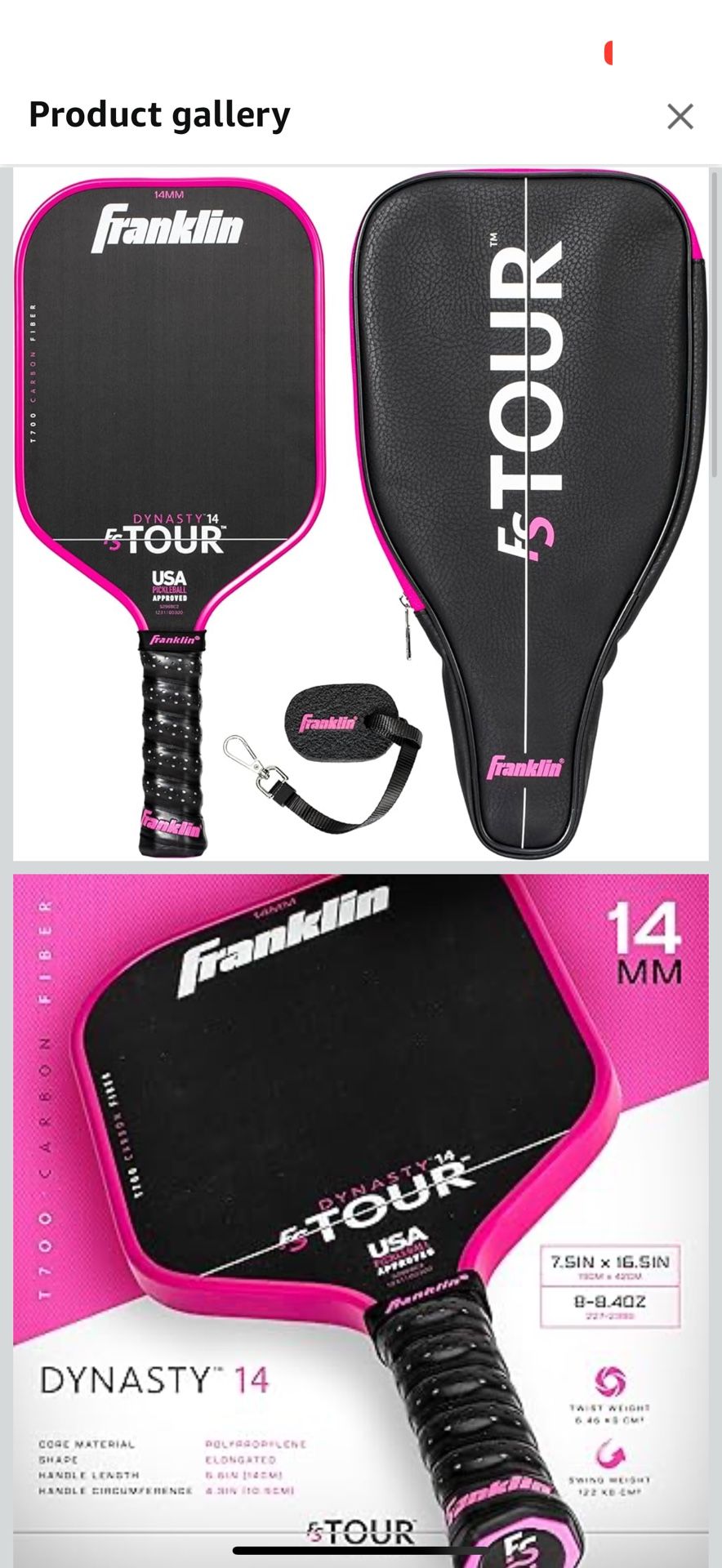 Franklin Sports Pro Pickleball Paddle Set - FS Tour Series Carbon Fiber Pickleball Paddle, Paddle Cover + Paddle Eraser - Official USA Pickleball (USA