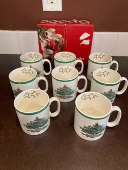 Vintage Spode Christmas Tree Coffee/ Cocoa Mugs 8 Oz  3.25’’ Tall