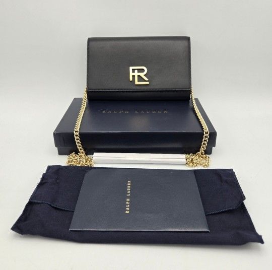 Ralph Lauren RL Logo Chain Wallet Crossbody in Black Leather – MSRP $895