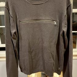 Armani Exchange A/X Men Gray Olive Sweater With Front Pocket Inside Out Seams, L
