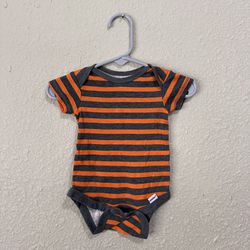 Gerber Baby Onesie 3 Months Orange Gray Stripes Snap Button Closure