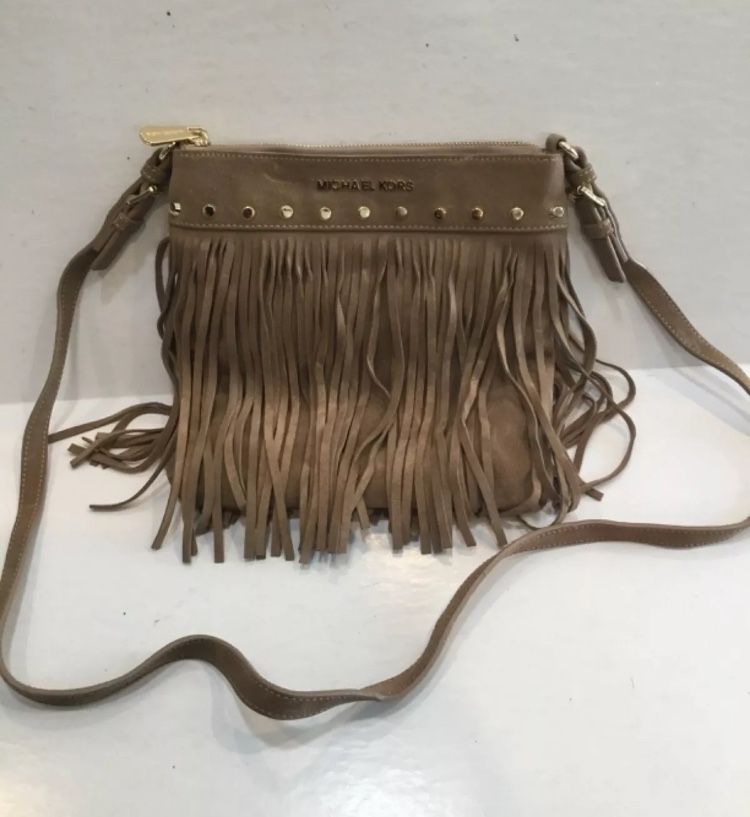 Michael Kors Beige Suede Fringe Billy Shoulder Bag