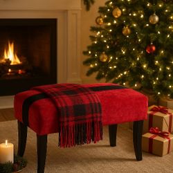 Custom Upholstery! Red Velvet Footstool. New Fabric